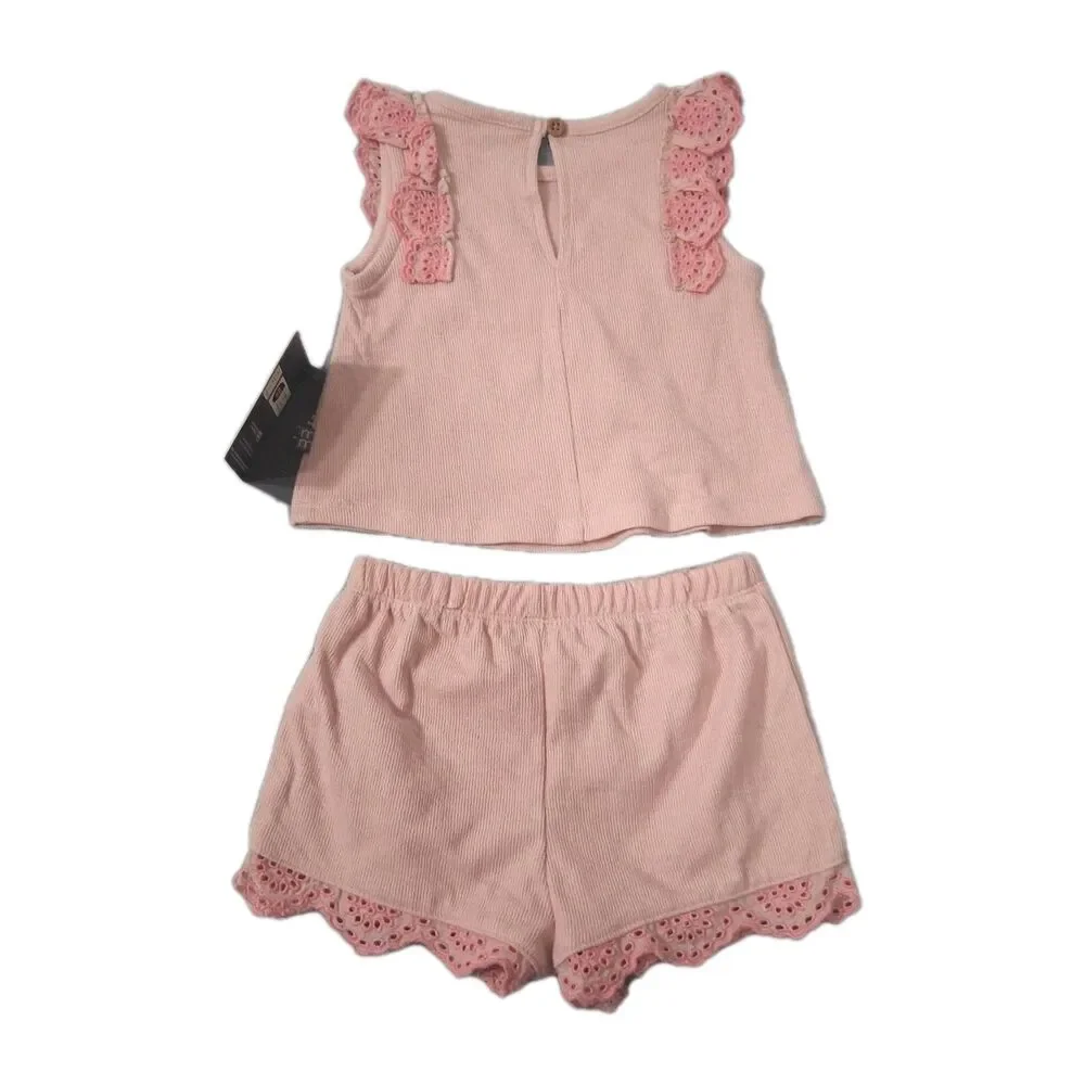 Baby Girl Outfit Size 12m Eyelet Ruffles Top Shorts Spring Easter Festival Set